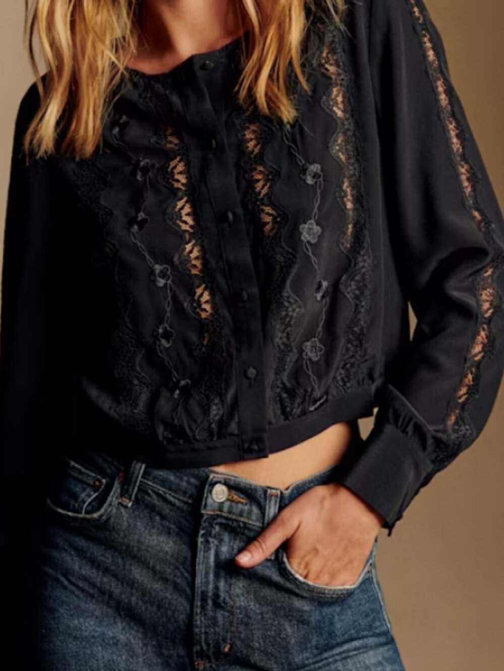 Sezane Black Button-Down Blouse silk Coralia Shirt in size 46